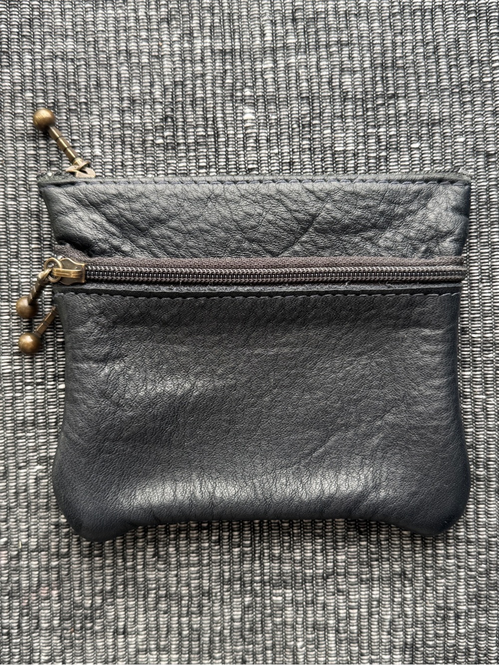 Black Leather Coin Purse / Tri-Zip Pouch – Made in Canada